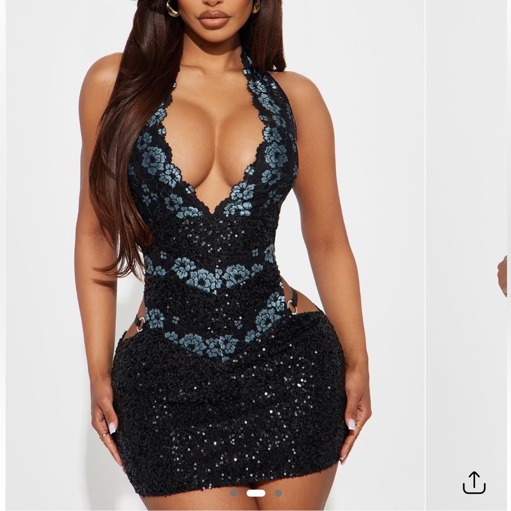 Fashion Nova Black and Blue Lace Mini Dress